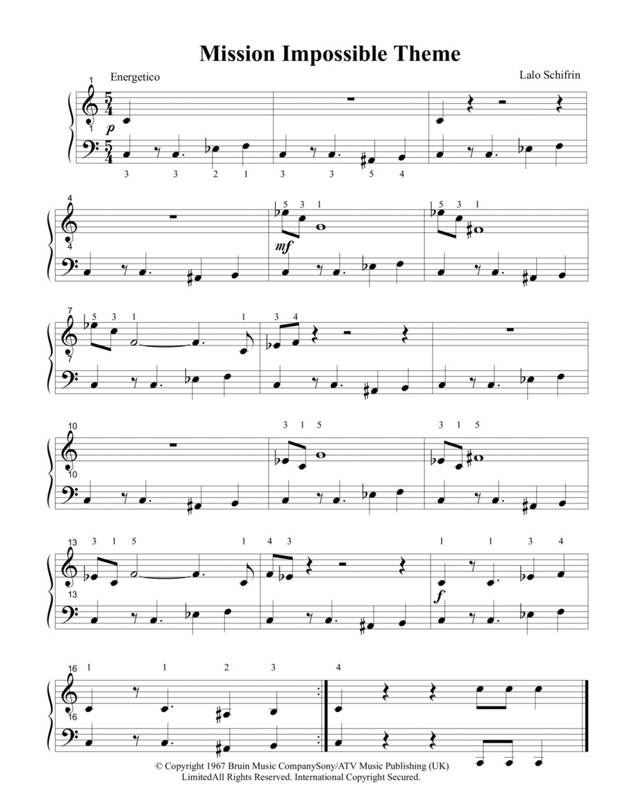 Mission: Impossible Theme (mission Accomplished) Easy Piano scores gallery preview page 1