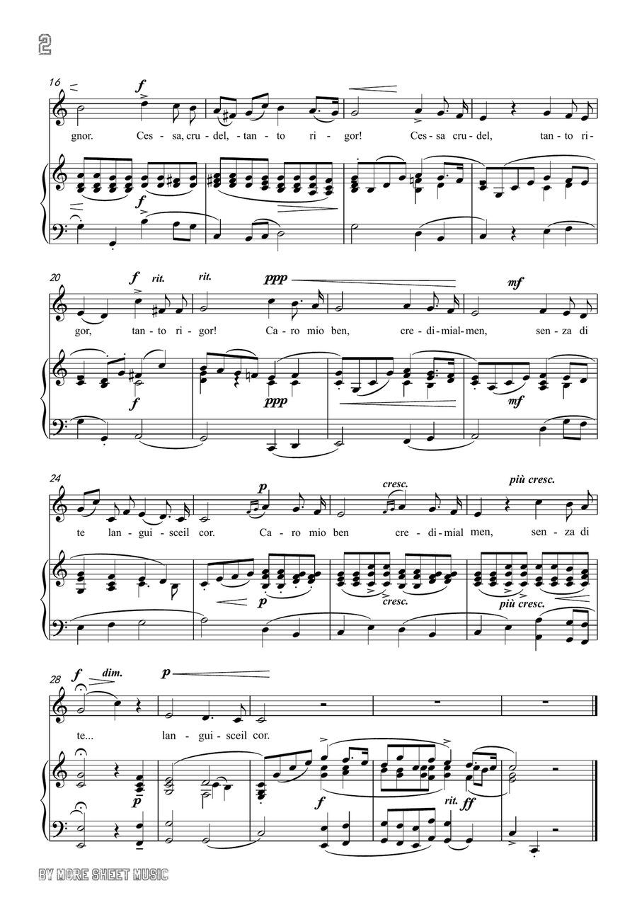 Giordani,Giuseppe-Caro mio ben in C Major,for Voice and Piano Piano, Vocal scores gallery preview page 4