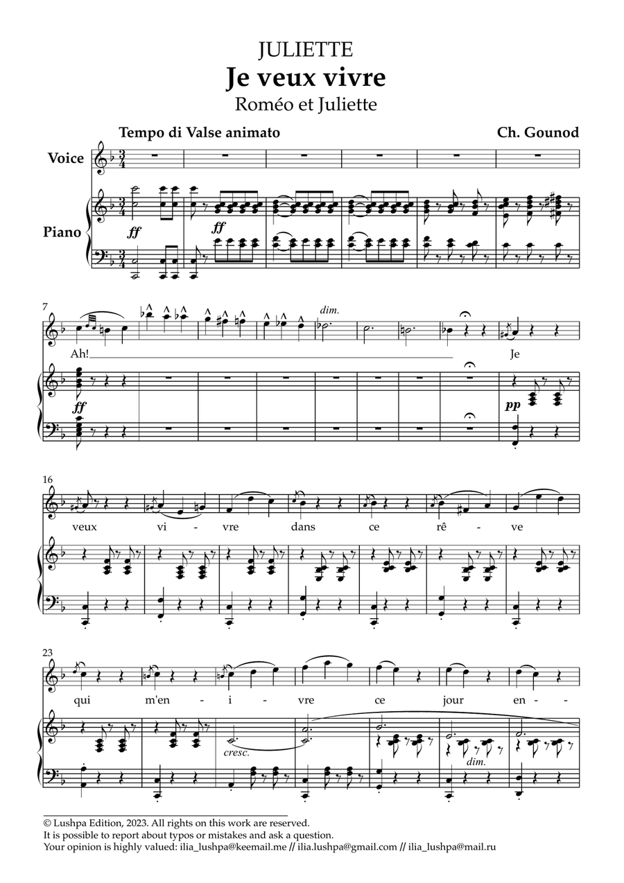 Je veux vivre Piano, Vocal scores gallery preview page 3