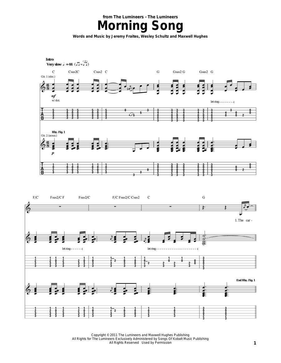 Morning Song Acoustic Guitar scores gallery preview page 1