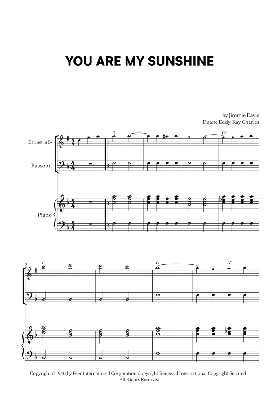 You Are My Sunshine Woodwind Duet scores gallery preview page 1