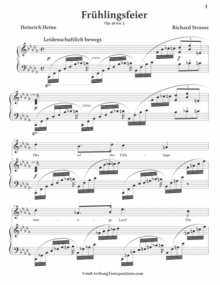 STRAUSS: Frühlingsfeier, Op. 56 no. 5 (transposed to B-flat minor)