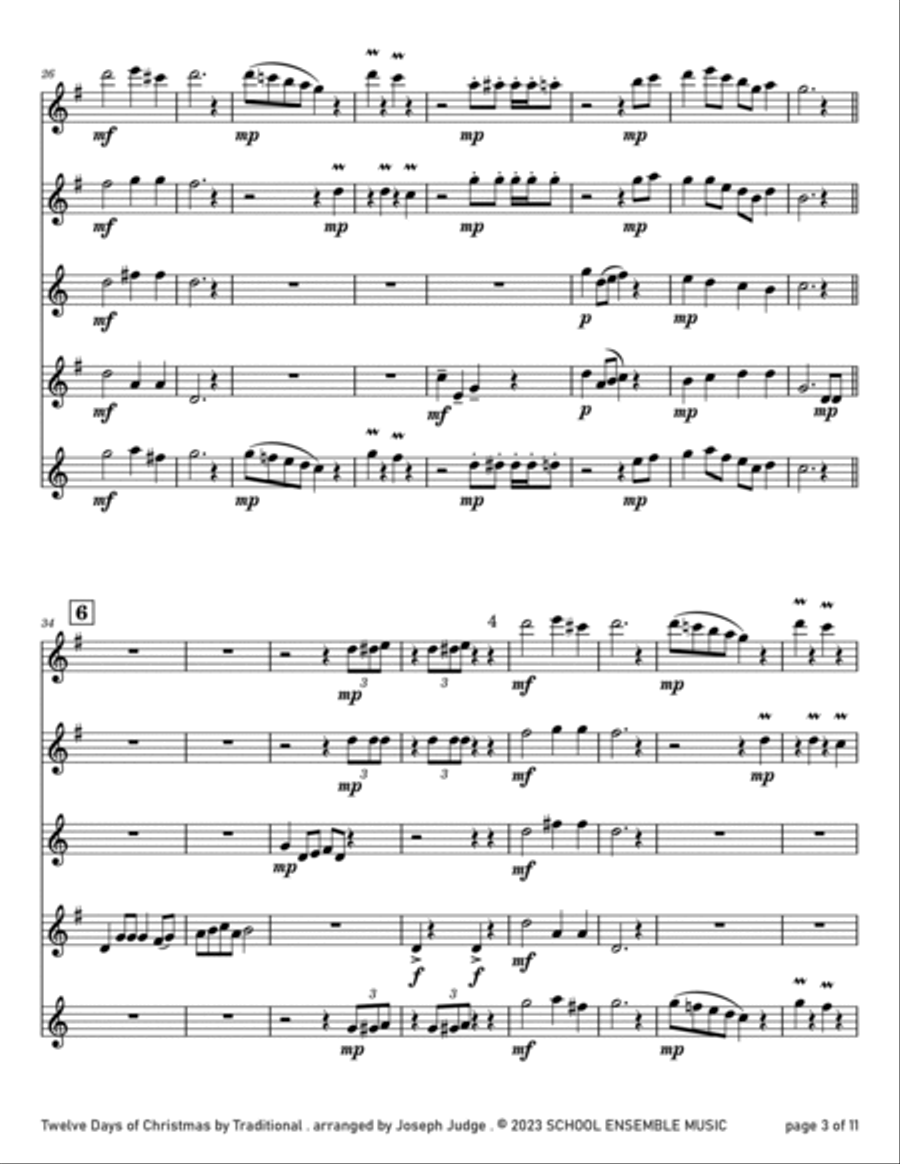 Twelve Days Of Christmas for Saxophone Quartet in Schools Saxophone Quartet scores gallery preview page 3