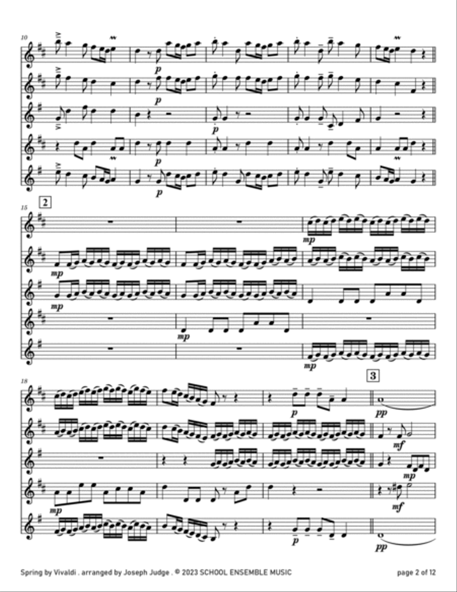 Spring by Vivaldi for Saxophone Quartet in Schools Saxophone Quartet scores gallery preview page 2