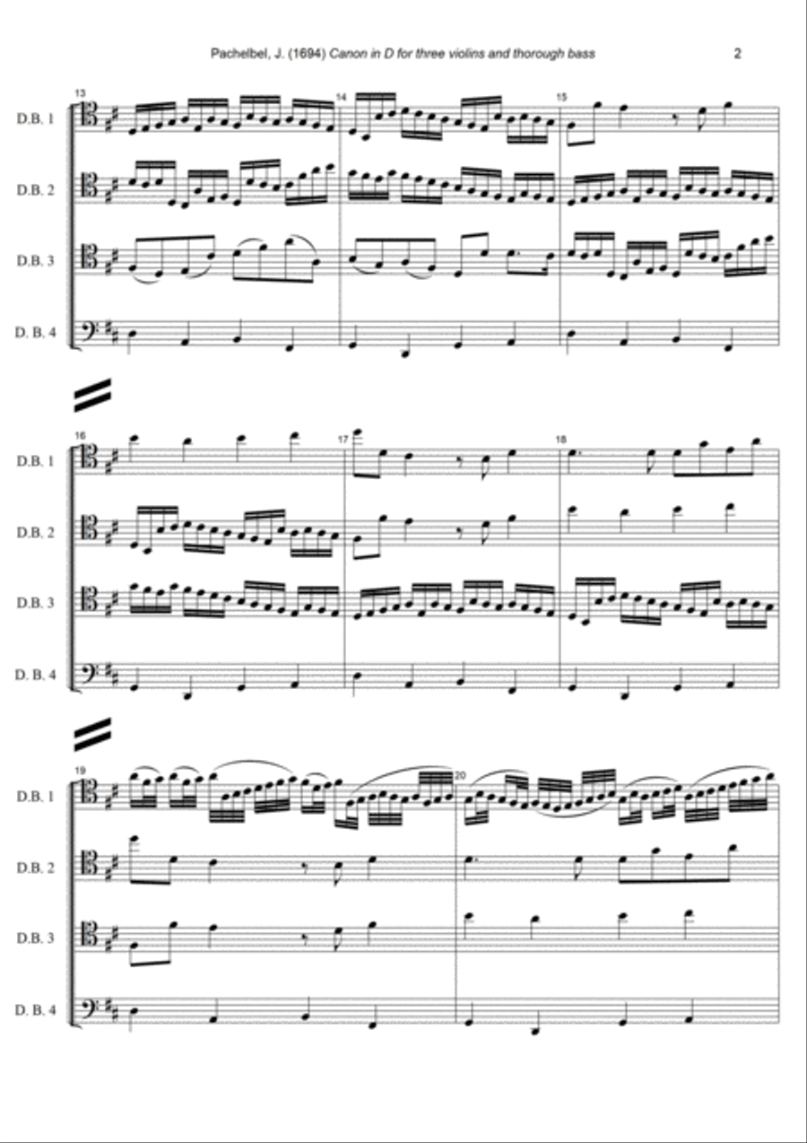 J. Pachelbel - Canon in D-dur, arr. for Double Bass Quartet Double Bass scores gallery preview page 2