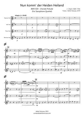 Nun komm' der Heiden Heiland - BWV 659 - Bach Chorale Prelude - Saxophone Quartet