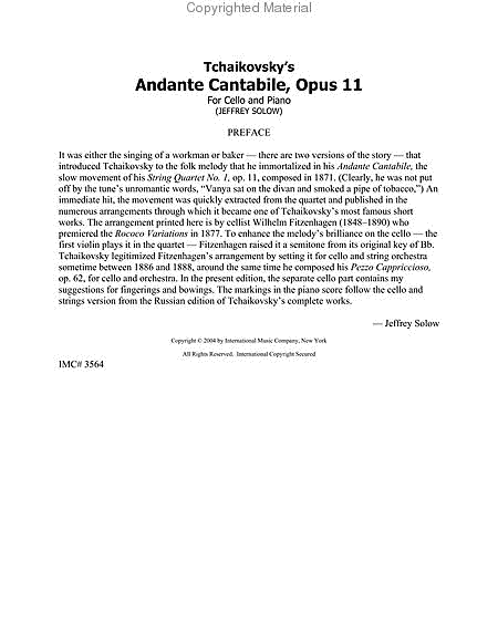 Andante Cantabile, Opus 11
