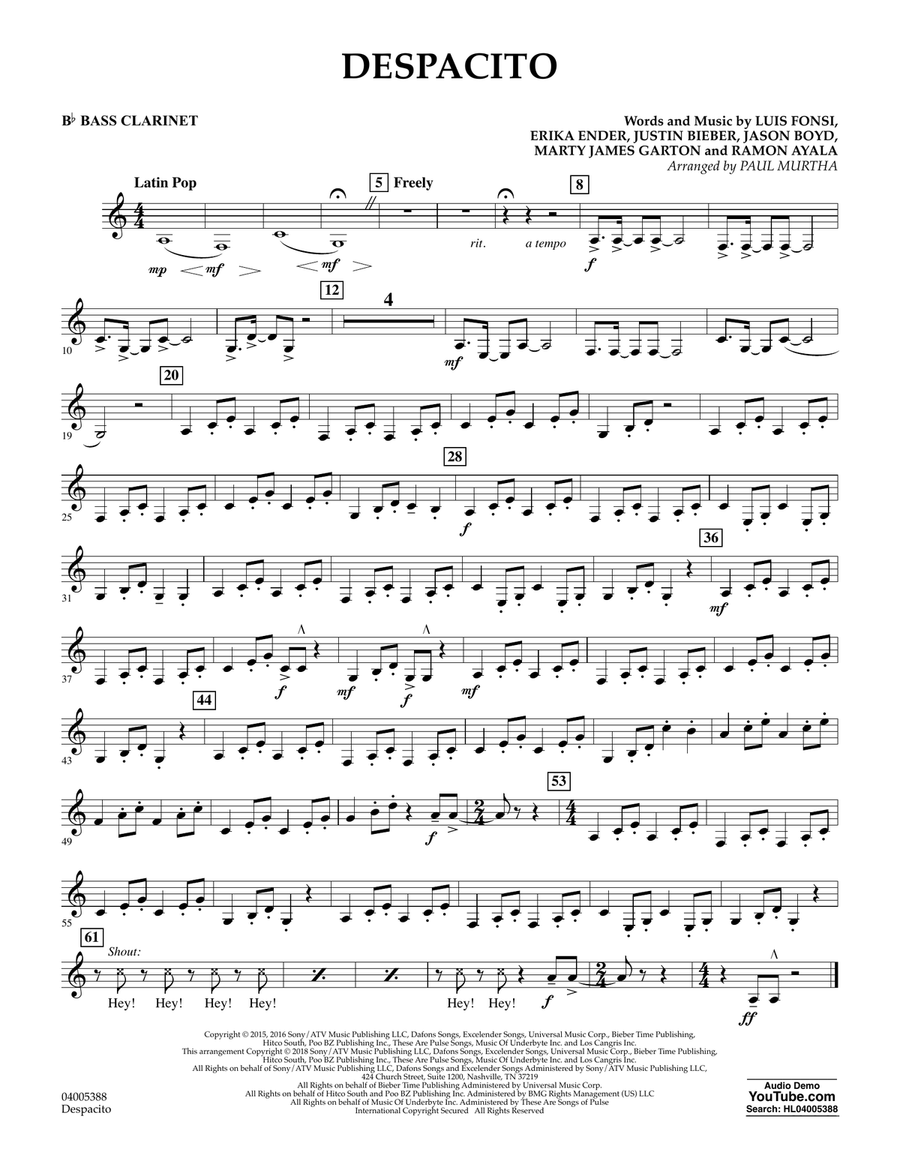 Despacito (arr. Paul Murtha) - Bb Bass Clarinet Concert Band scores gallery preview page 1
