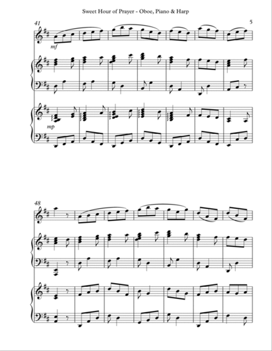 Sweet Hour of Prayer, Trio for Oboe, Piano & Harp Pedal Harp scores gallery preview page 5