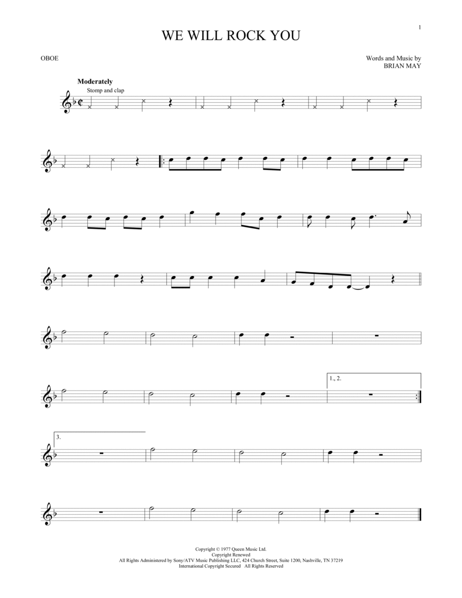 We Will Rock You Oboe Solo scores gallery preview page 1