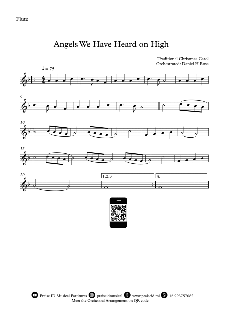 Angels We Have Heard on High - Gloria in excelsi Deo - Easy Flute Flute Solo scores gallery preview page 1