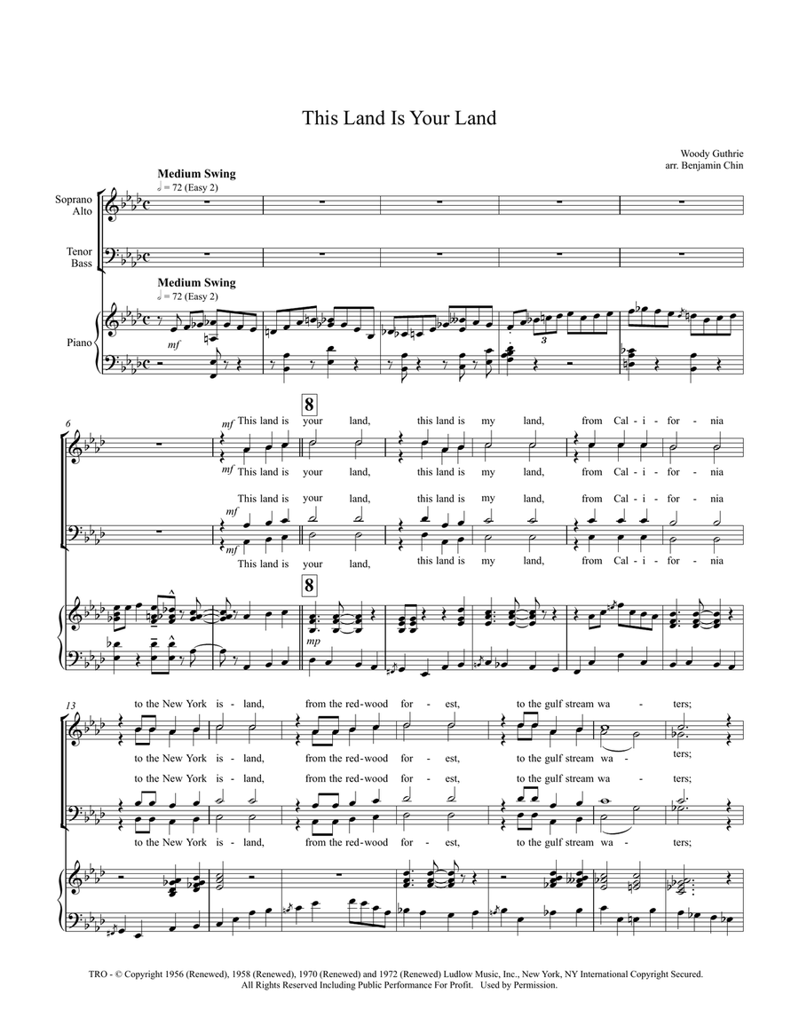 This Land Is Your Land This Land Is Your Land 4-Part scores gallery preview page 1