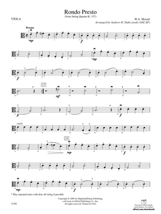 Rondo Presto (from String Quartet K. 157): Viola