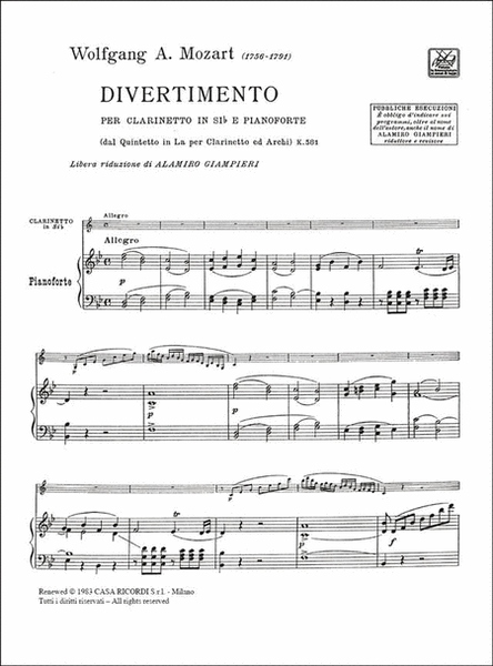 Quintetto In La Kv 581 Per Clarinetto