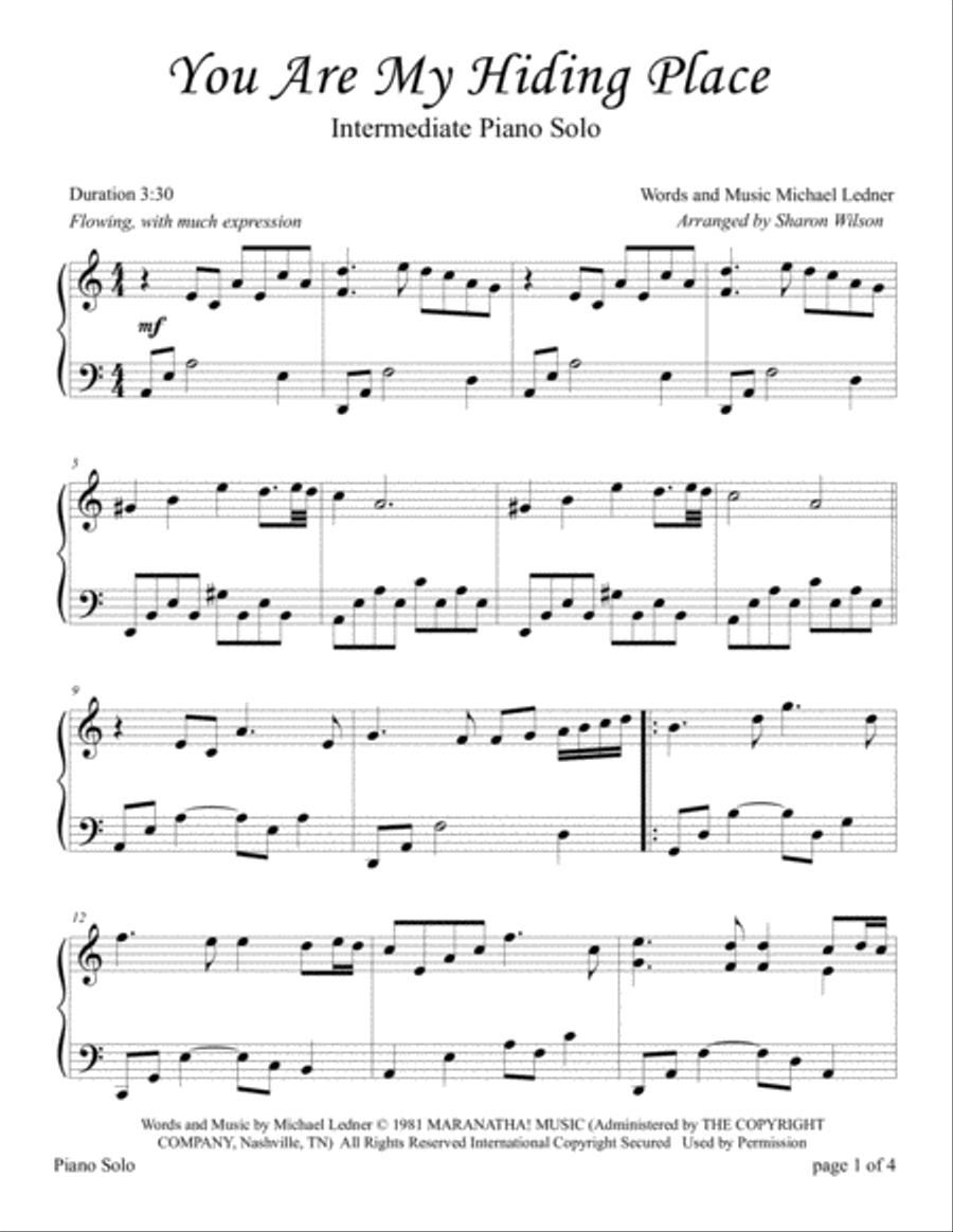 You Are My Hiding Place Piano Solo scores gallery preview page 1