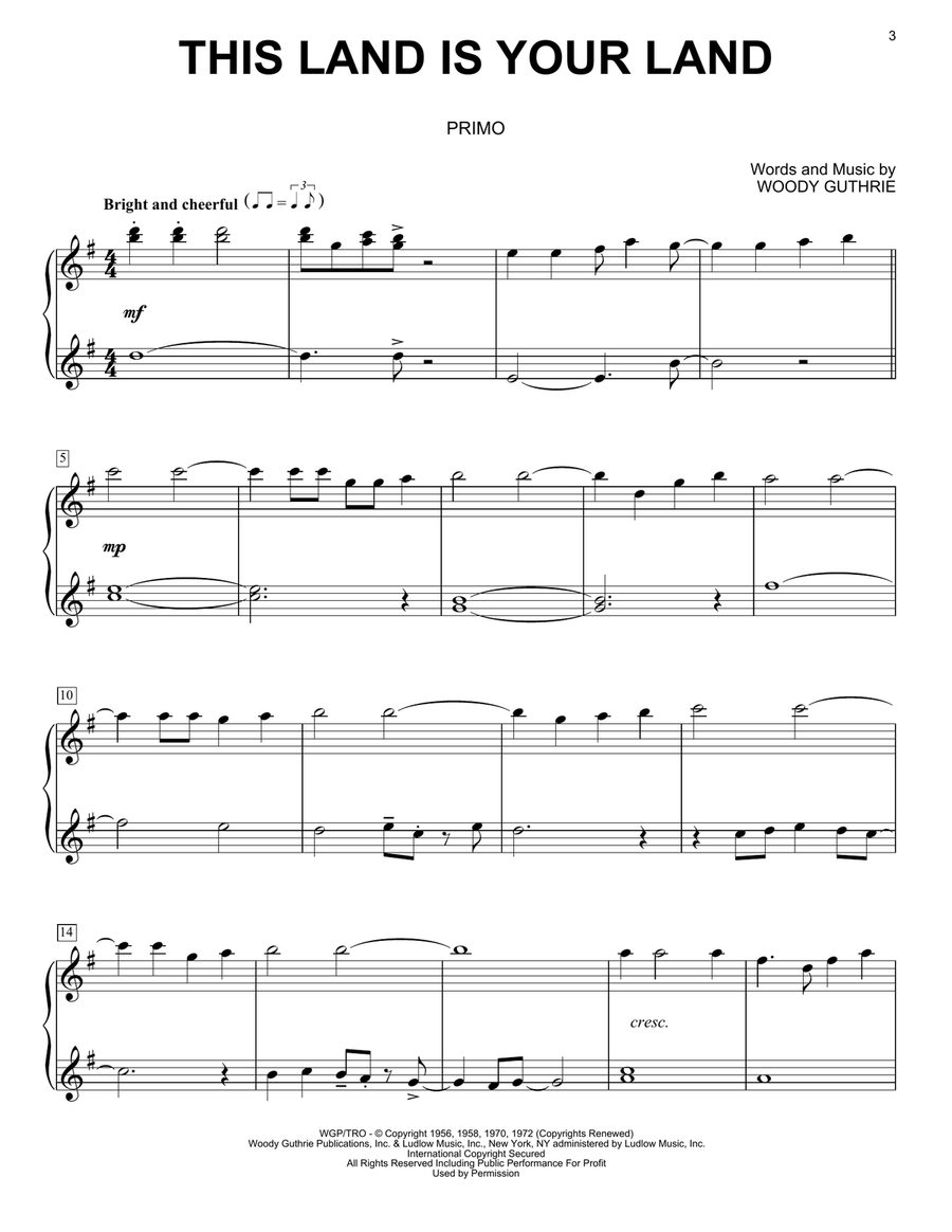 This Land Is Your Land Piano Duet scores gallery preview page 2