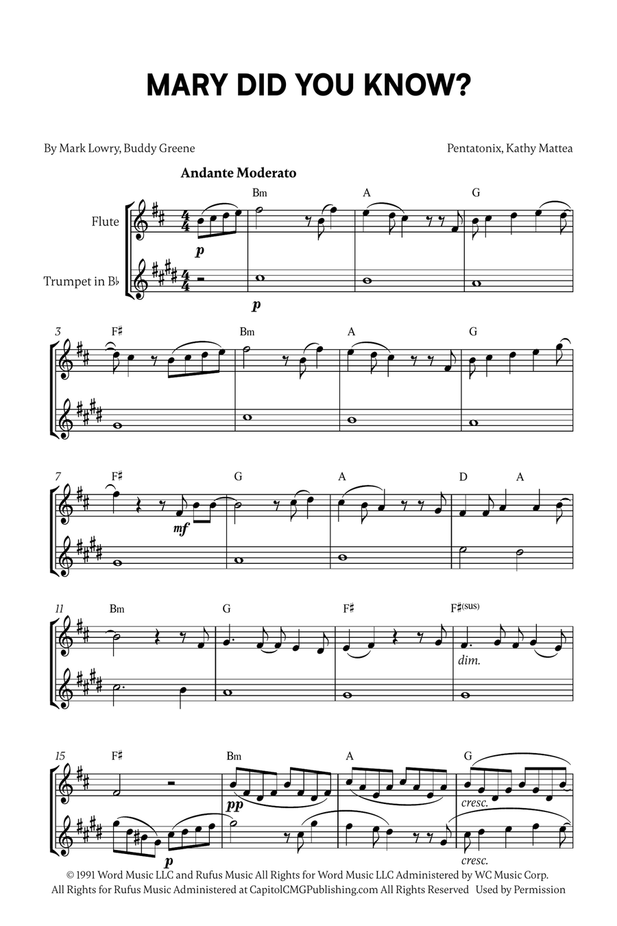 Mary, Did You Know? Flute scores gallery preview page 1