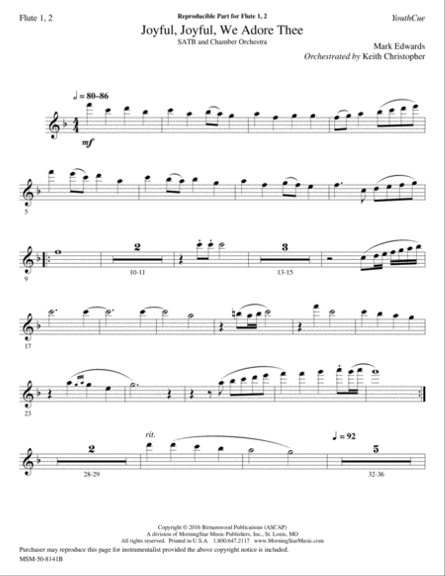Joyful, Joyful, We Adore Thee (Downloadable Chamber Orchestra Parts) Chamber Orchestra scores gallery preview page 1