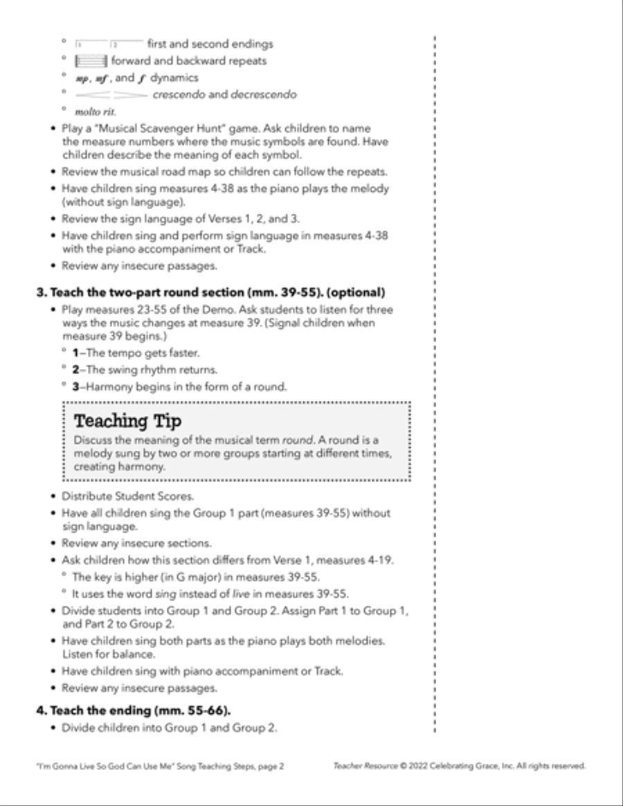 I'm Gonna Live So God Can Use Me (Teacher Resource) Unison Choir scores gallery preview page 2
