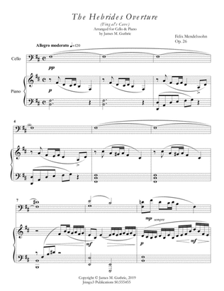 Mendelssohn: the Hebrides Overture for Cello & Piano