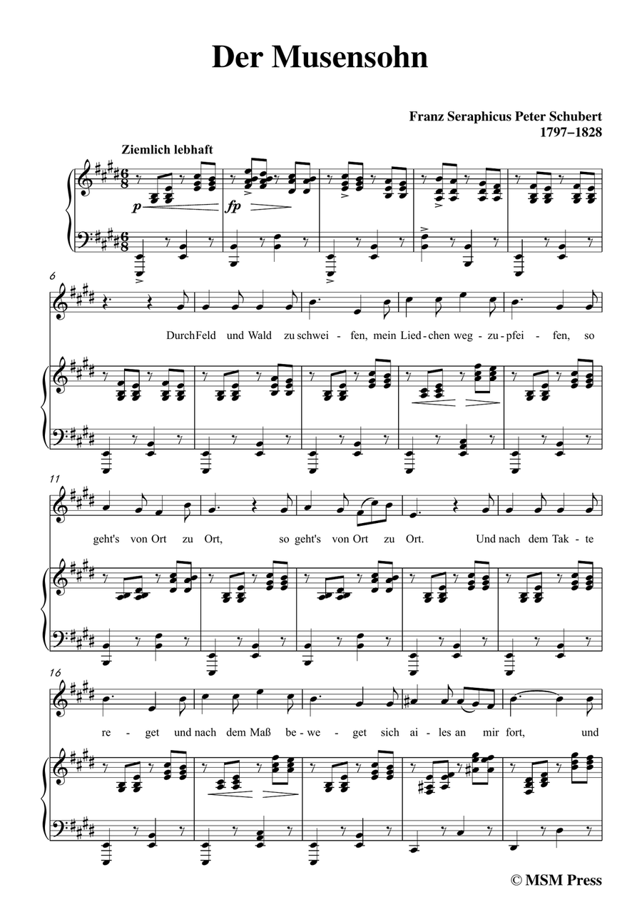 Schubert-Der Musensohn in E Major,for voice and piano Piano, Vocal scores gallery preview page 3