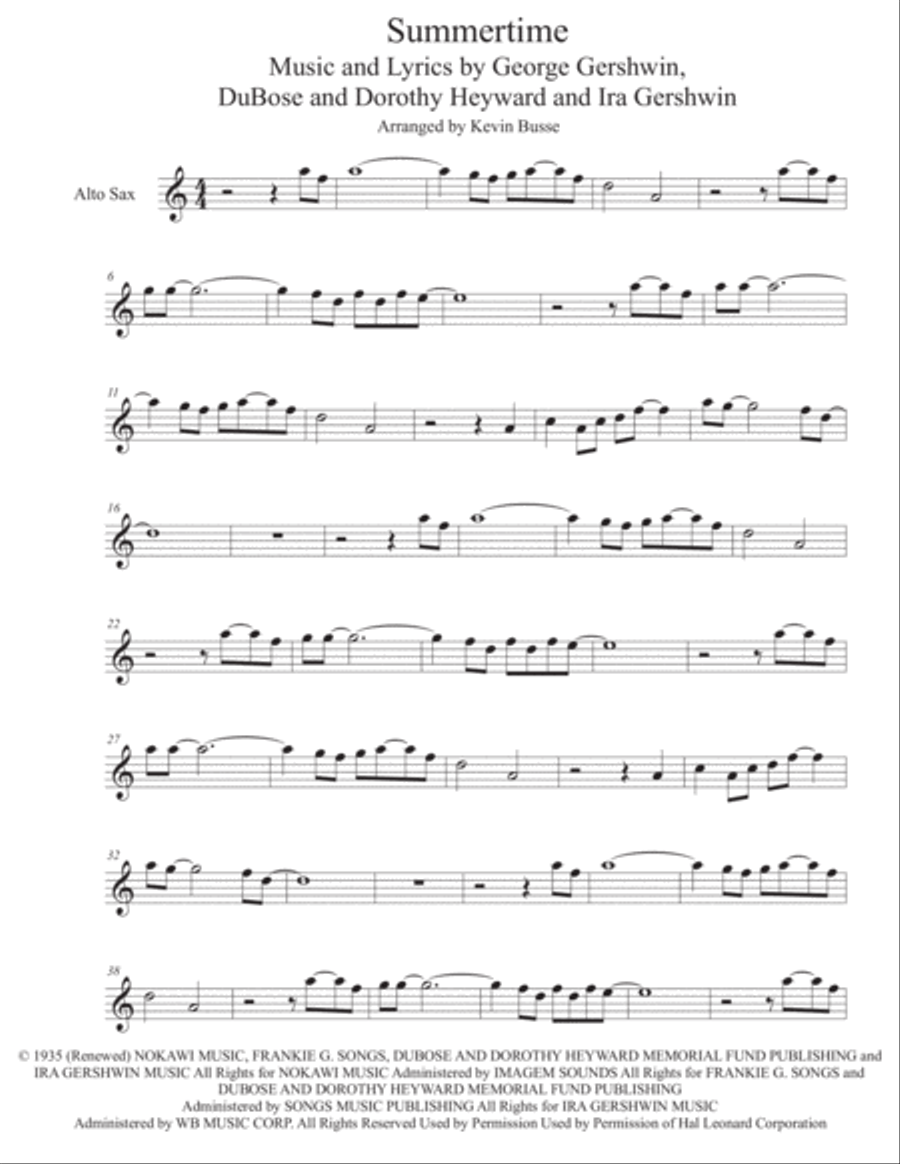 Summertime Alto Saxophone scores gallery preview page 1