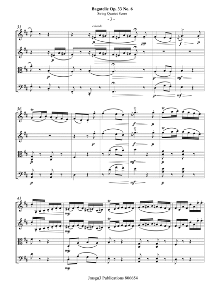 Beethoven: Bagatelle Op. 33 No. 6 for String Quartet image number null