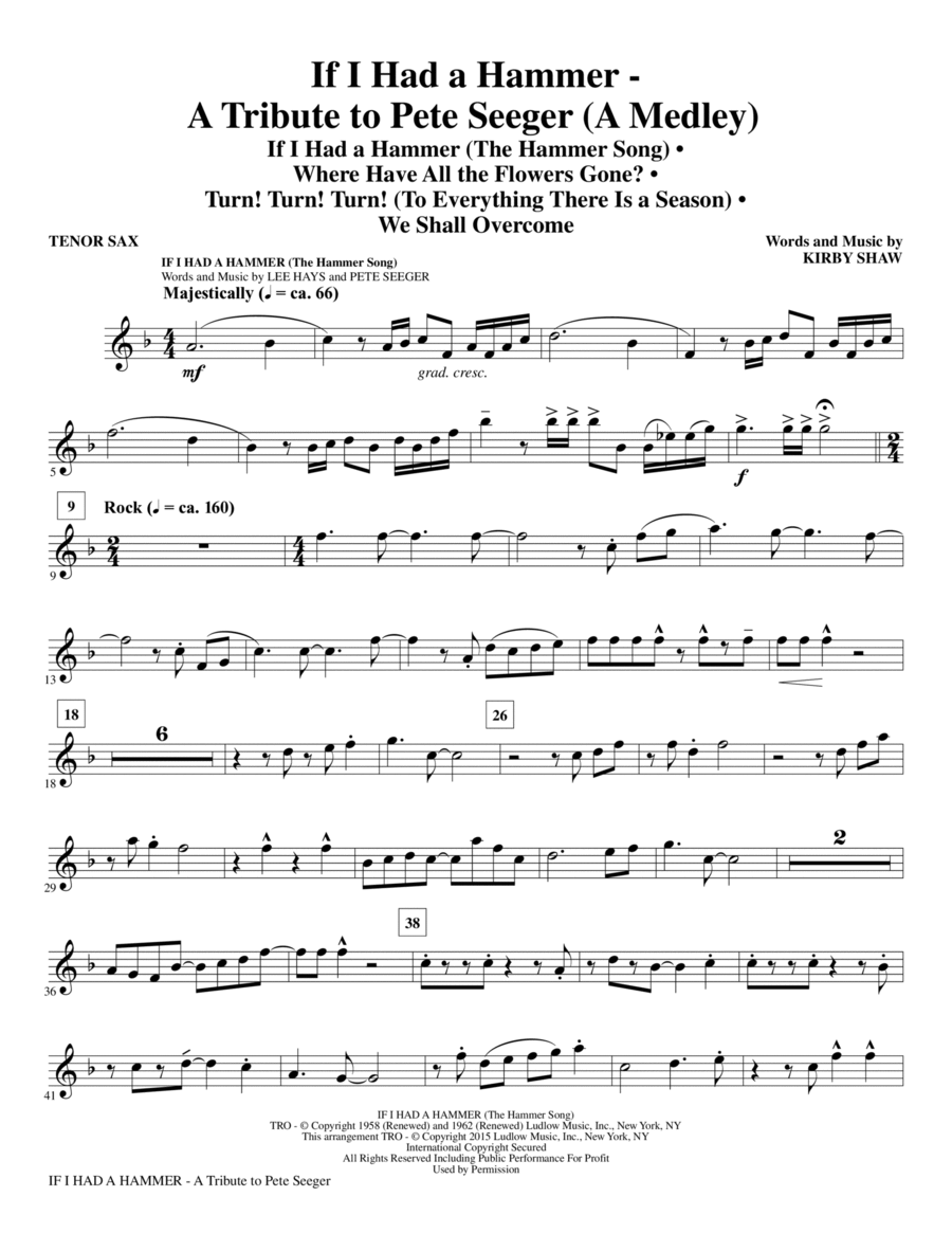 If I Had A Hammer - A Tribute to Pete Seeger - Bb Tenor Saxophone Choir scores gallery preview page 1