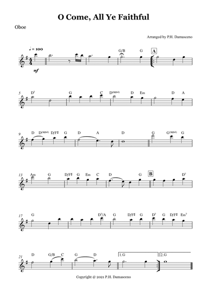 O Come, All Ye Faithful - Oboe Solo with Chords image number null