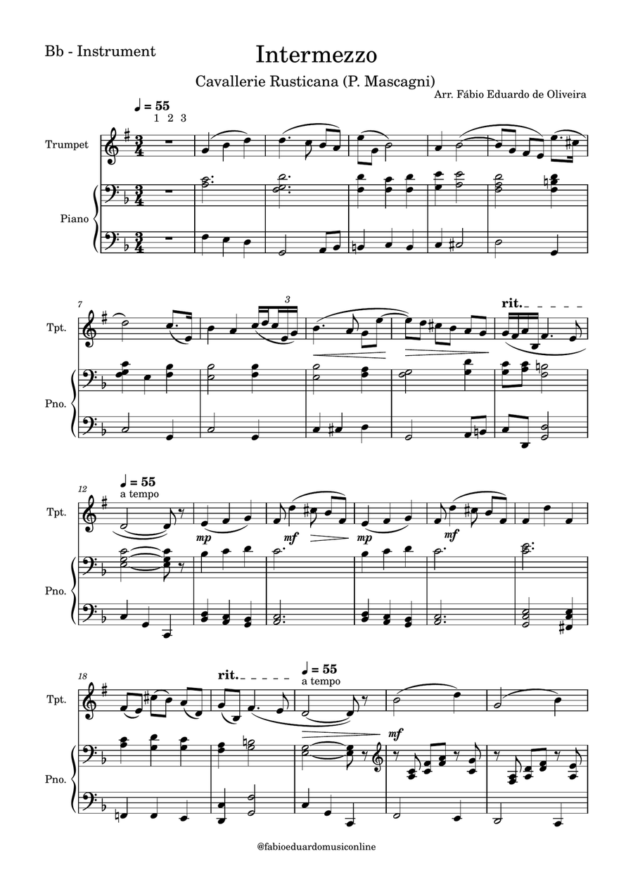 Intermezzo (Cavalleria Rusticana) - FREE Mp3 Playback + PDF Solo and Piano Parts B-Flat Trumpet scores gallery preview page 2