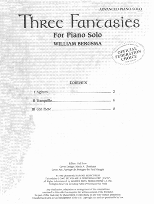 Three Fantasies - Piano Solo