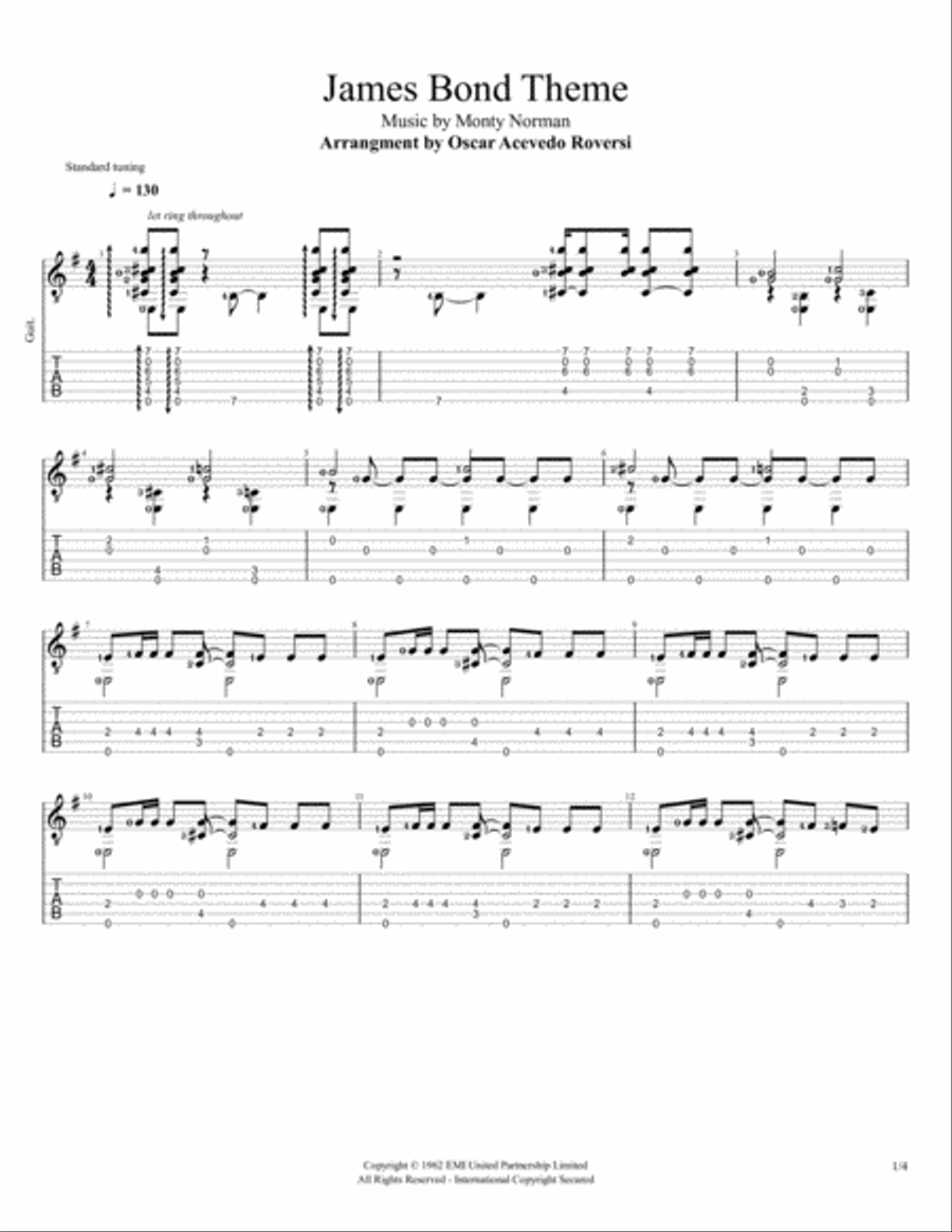 James Bond Theme James Bond Theme Guitar Tablature scores gallery preview page 1