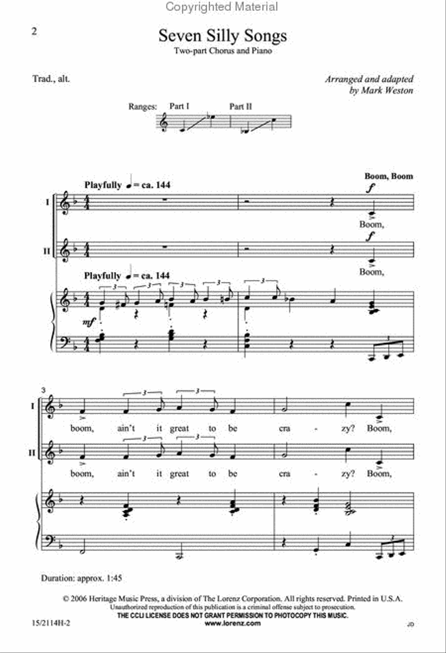 Seven Silly Songs 2-Part scores gallery preview page 2