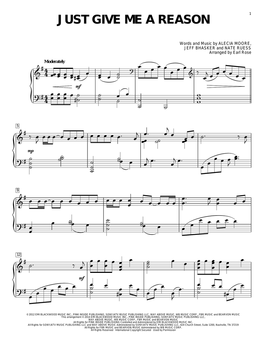 Just Give Me A Reason Piano Solo scores gallery preview page 1