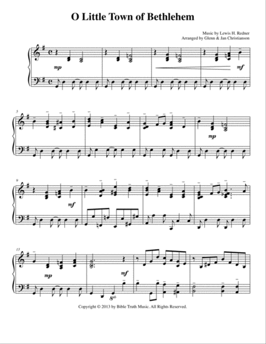 O Little Town of Bethlehem Piano Solo scores gallery preview page 1