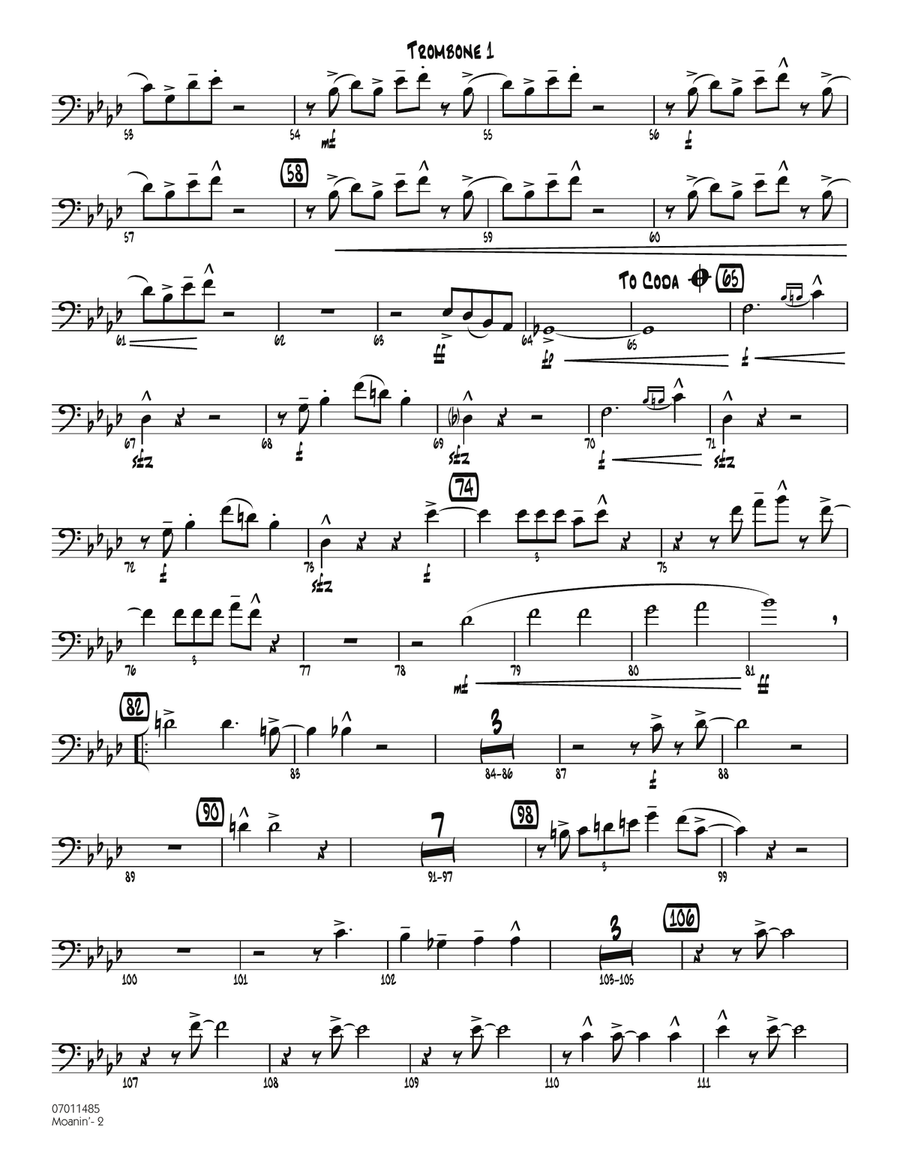 Moanin' - Trombone 1 Moanin' - Trombone 1 Jazz Ensemble scores gallery preview page 2