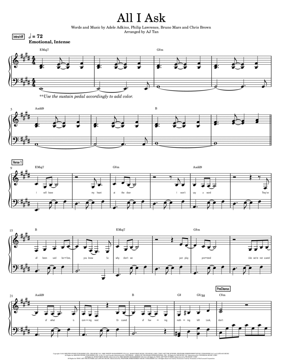 All I Ask Piano Solo scores gallery preview page 1