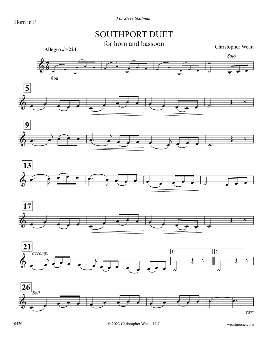 Southport Duet for horn & bassoon (1’37) Woodwind Duet scores gallery preview page 3