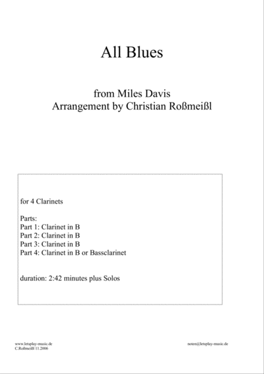 All Blues Woodwind Quartet scores gallery preview page 1