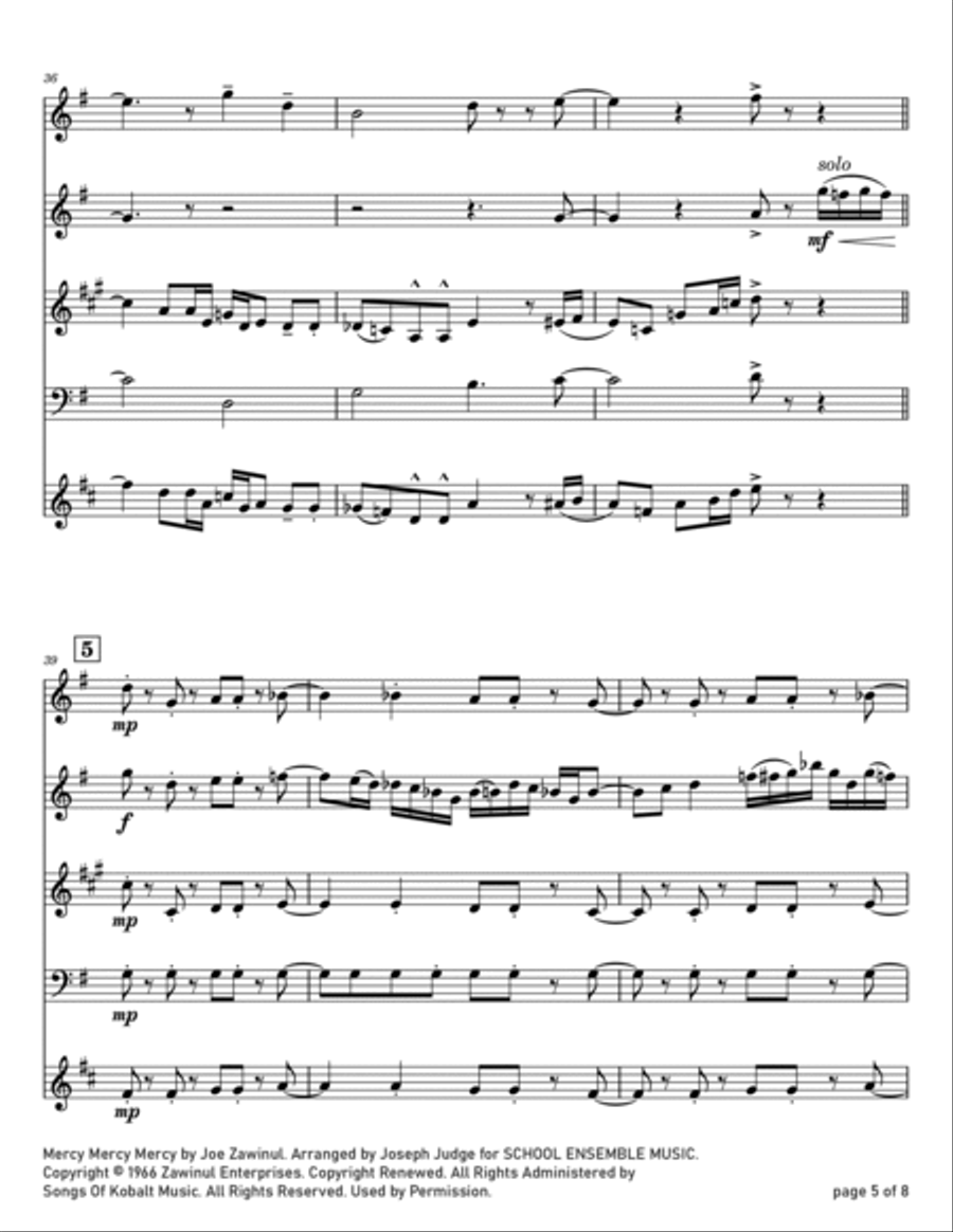 Mercy, Mercy, Mercy Woodwind Quartet scores gallery preview page 5
