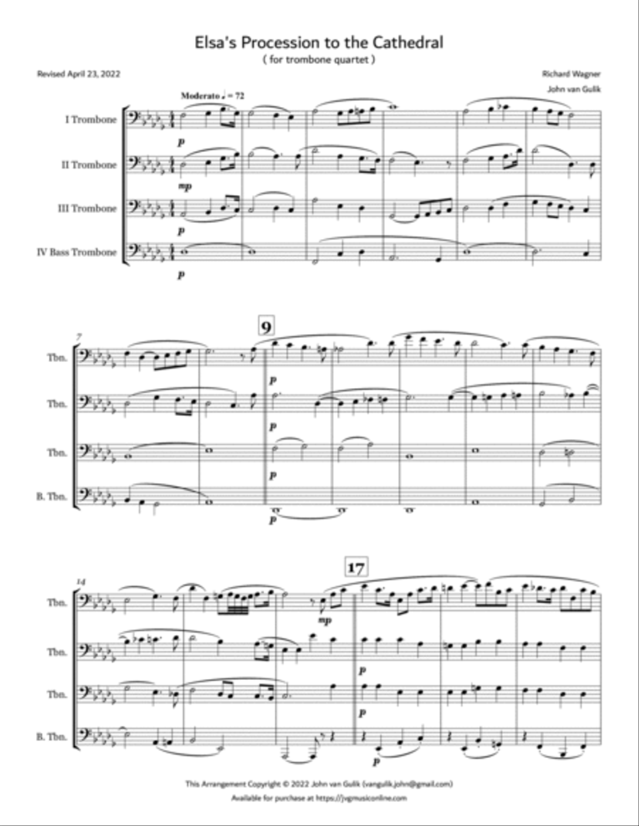 Elsa's Procession to the Cathedral - Trombone Quartet Trombone Quartet scores gallery preview page 2