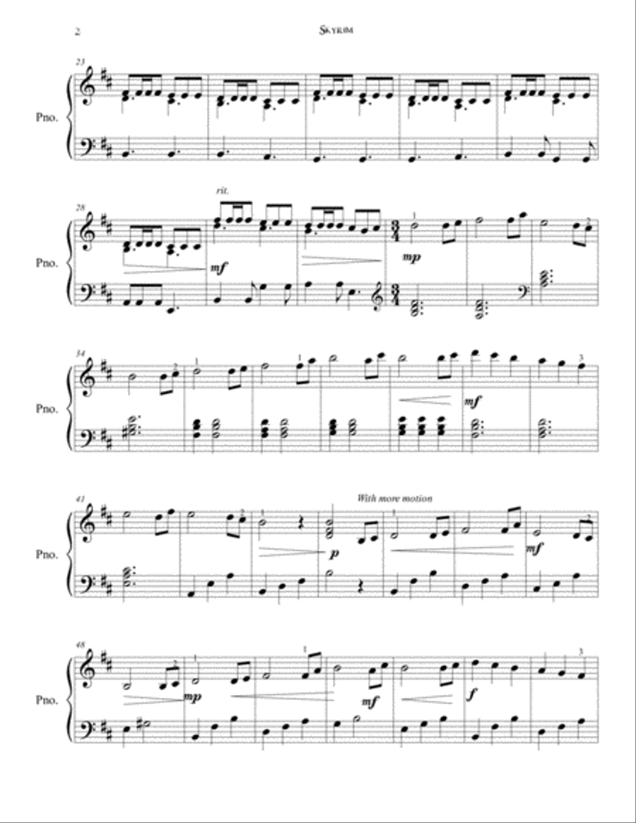 Dragonborn (skyrim Theme) Piano Solo scores gallery preview page 2