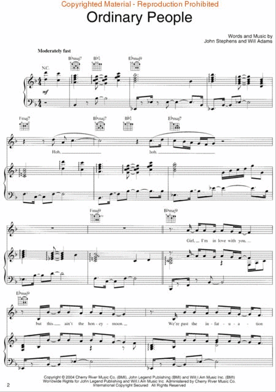 Ordinary People Piano, Vocal, Guitar scores gallery preview page 2