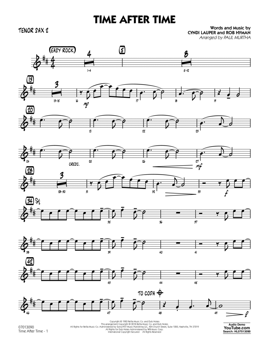 Time After Time - Tenor Sax 2 Tenor Saxophone scores gallery preview page 1