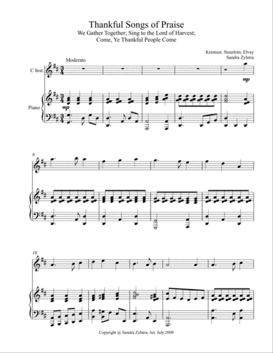 Thankful Songs of Praise (treble C instrument solo) Piano scores gallery preview page 2