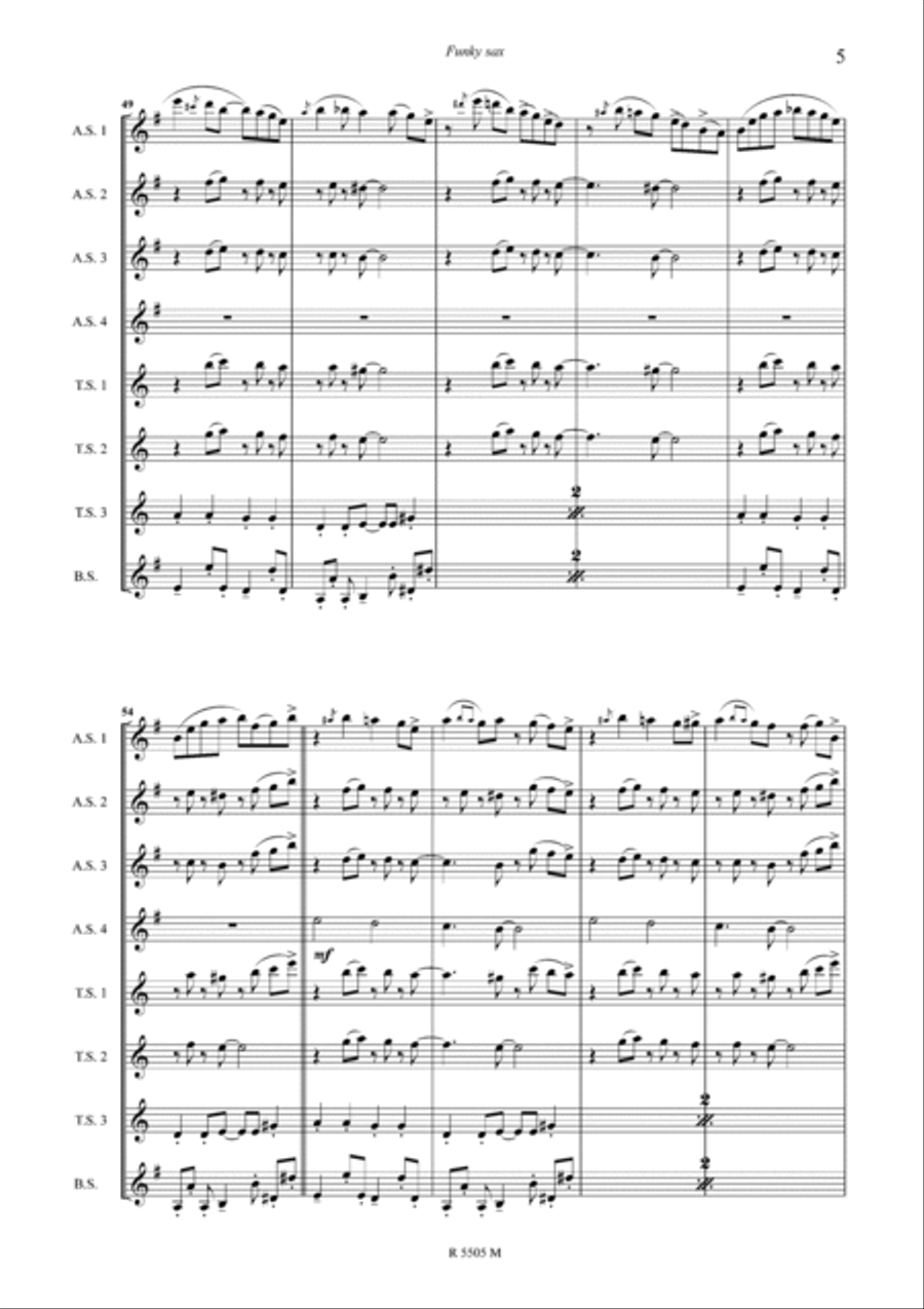 Funky sax pour saxophone Saxophone Ensemble scores gallery preview page 6