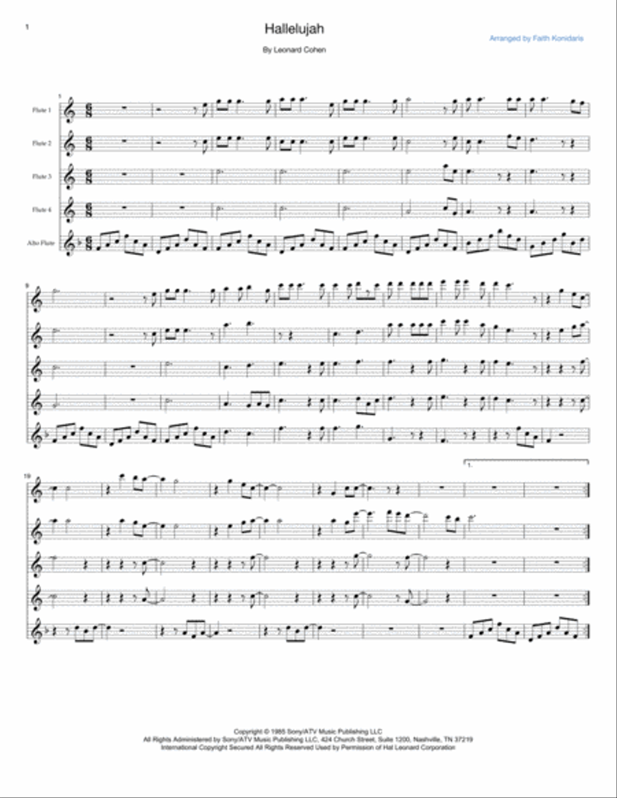 Hallelujah Woodwind Quintet scores gallery preview page 1