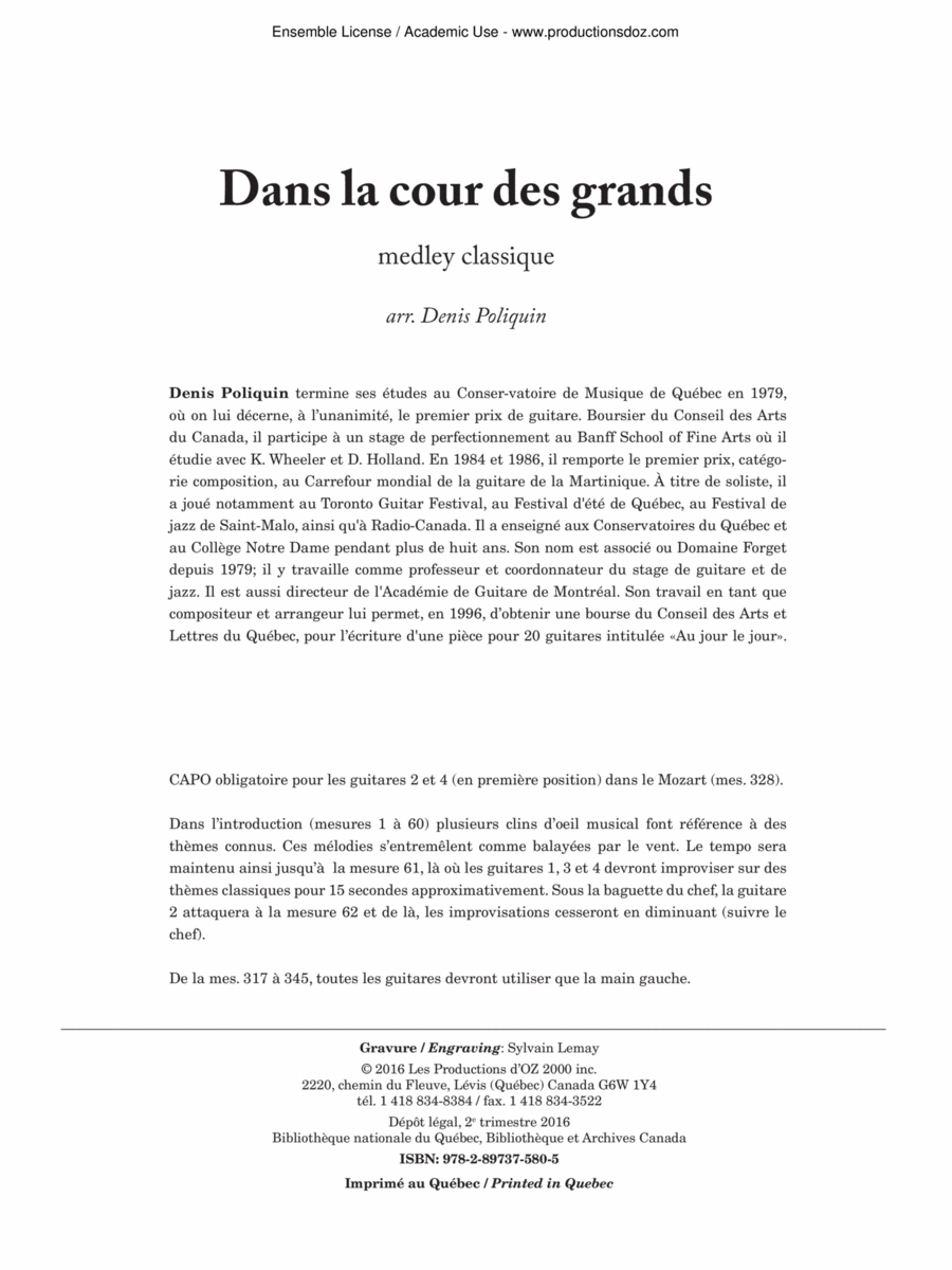 Dans la cour des grands Dans la cour des grands Guitar Ensemble scores gallery preview page 1