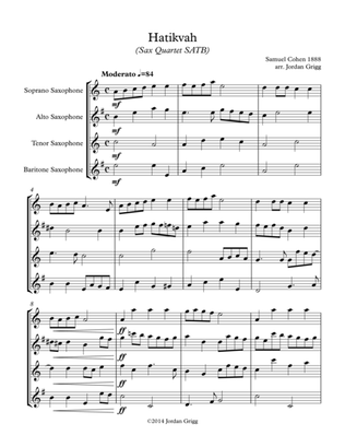 Hatikvah (Sax Quartet SATB)