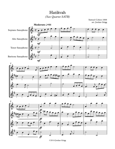 Hatikvah (Sax Quartet SATB) image number null
